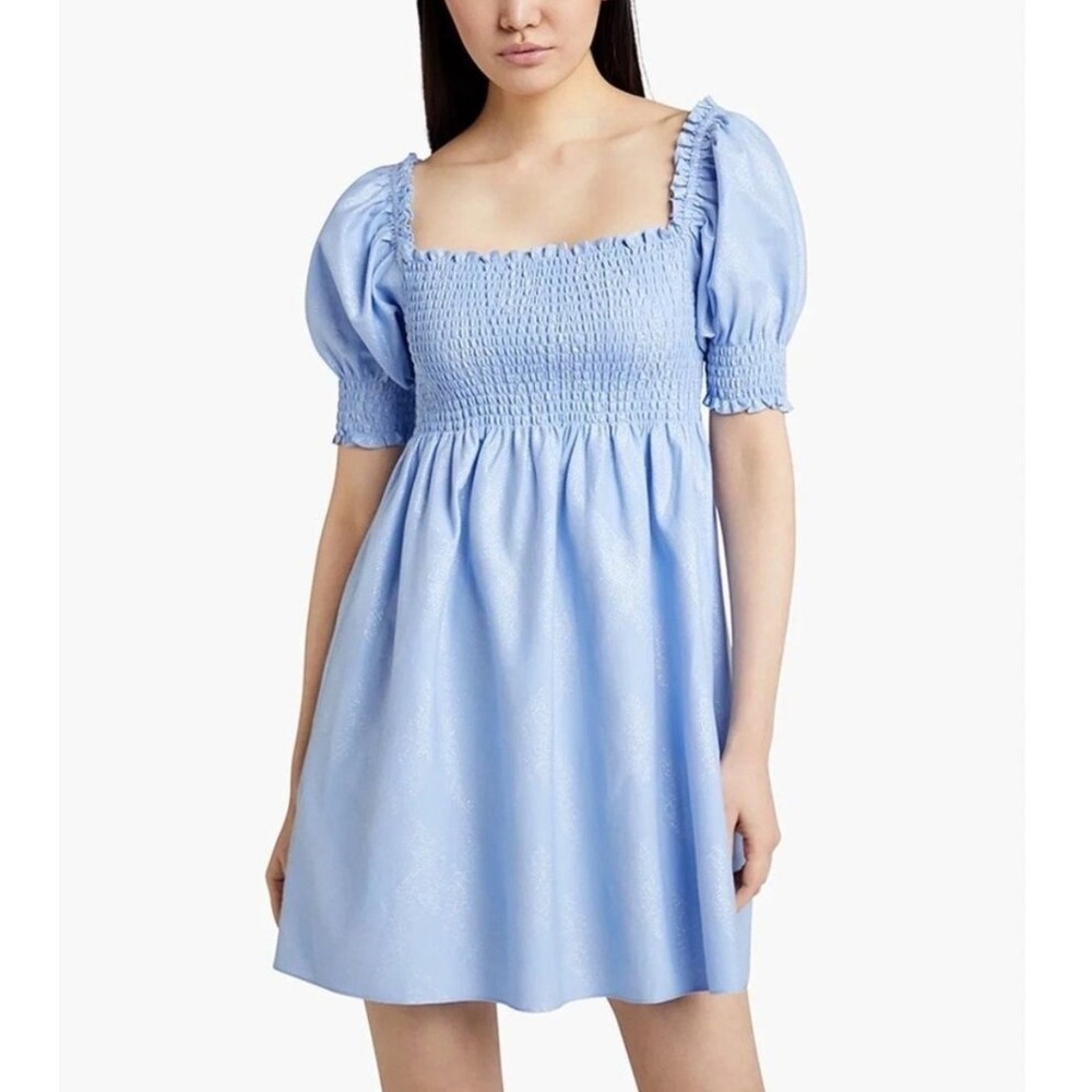 Hill House Athena Nap Dress Small Light Blue Glitter Check Smocked Mini Babydoll